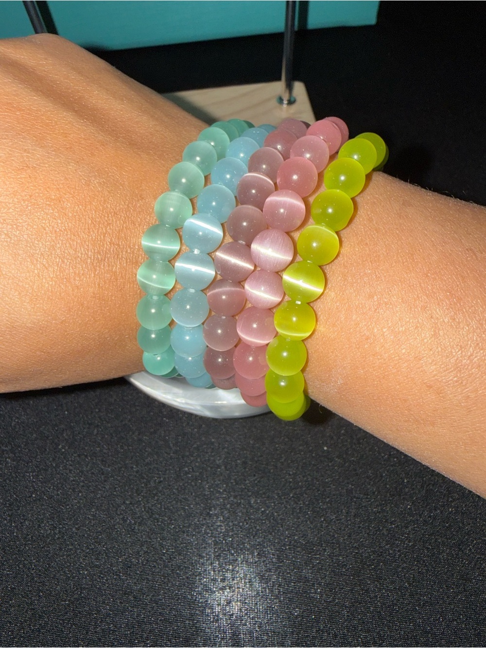 Pastel Beaded Stretch Bracelet Set - Pink, Mint, Blue, Lime - Picture 3 of 14